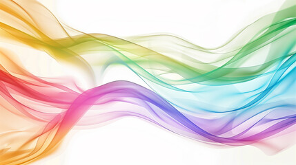 A vibrant abstract design featuring a colorful wave shape against a white background. The wave is formed by a smooth gradient of colors, including red, orange, yellow, green, blue, and indigo. 