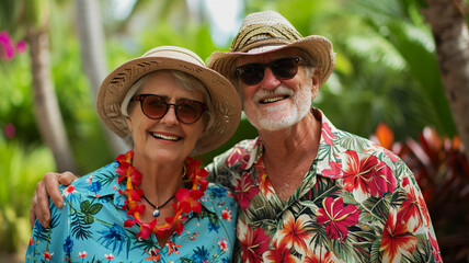 Happy senior couple is enjoying a vacation at the beach