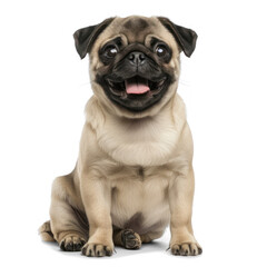 Pug, sitting and panting, 1 year old on transparency background PNG
