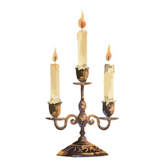 水彩で描いたハロウィンのキャンドルのイラスト