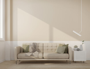 Interior room  in modern style with sofa,table,lamp and brown wall background.3d rendering