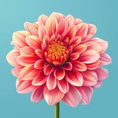 Flat Design, Beautiful Dahlia Flower Illustration, Vector Style.