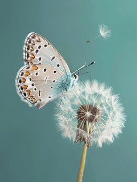 Fototapeta A butterfly is resting on a dandelion
