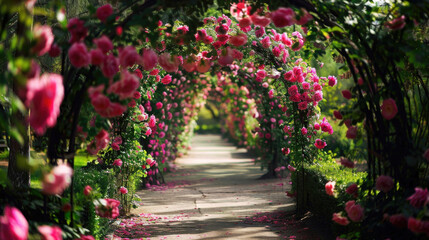 Fototapeta na wymiar Mesmerizing tunnel created with vibrant roses