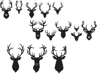 Set of Deer's black silhouettes on white background - obrazy, fototapety, plakaty