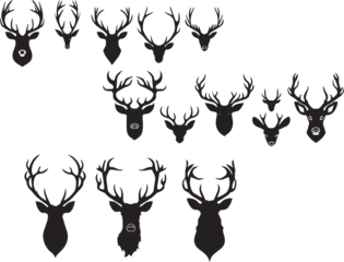 Fotobehang Set of Deer's black silhouettes on white background © Adeela