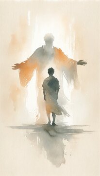 Parable of the Prodigal Son. The Return of the Prodigal Son. Digital watercolor painting.