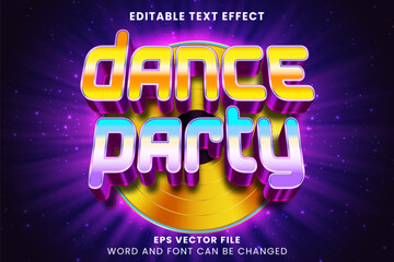 Dance party neon glow editable text effect. Retro neon text style