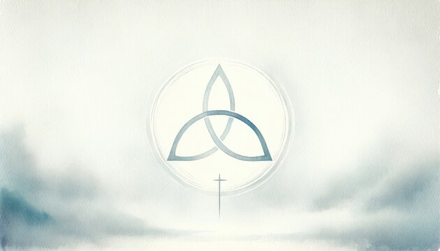 Triquetra. Holy Trinity symbol. Sacred geometry symbol on white background with Cross of Jesus Christ in the sky. Vector illustration.