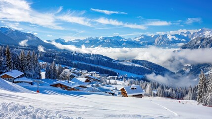 Fototapeta na wymiar create an image for a blog post on a website, make it rectangular , about wintersport in Flachau Asutria 