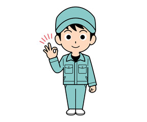 OKしている作業員の男性