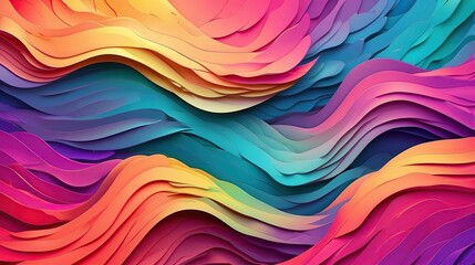 Bright gradient multi colored line waves abstract motion background. Seamless looping animation. Beautiful technology background. Generative AI - obrazy, fototapety, plakaty