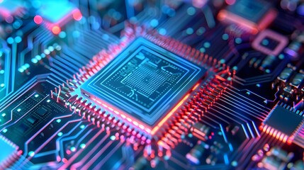 Intricate Photonic Integrated Circuit Showcasing Light Based Computing Advancements - obrazy, fototapety, plakaty