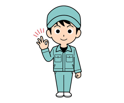 OKしている作業員の男性