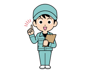 バインダーを持って指差しする作業員の男性