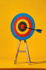 A blue arrow is shot through a red, yellow and black target