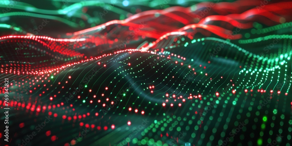 Aufkleber a green and red wave pattern with many dots