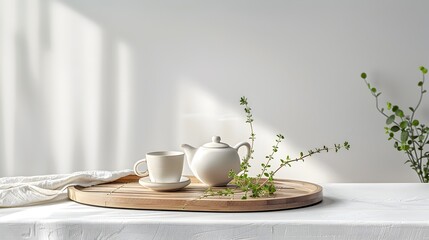 Tranquil Ritual of Herbal Tea and Mindful Moments on Rustic Wooden Tray