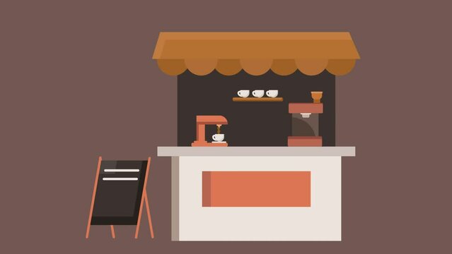 Animated video virtual Coffeehouse, coffee shop or cafe concept. Full length animation illustration. High quality 4k footage.