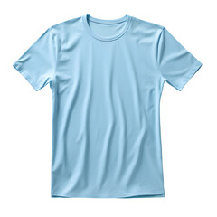 Plain light blue color mockup on white and transparent background Crow neck t-shirt for your design, front view. Generative AI.