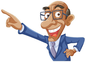 Cartoon of a man pointing excitedly to the side