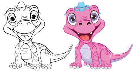 Colorful and playful dinosaur characters side by side.