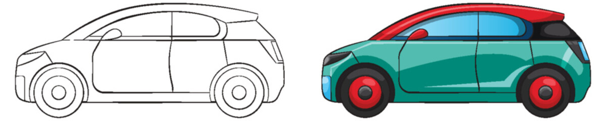 Two-stage vector illustration of a modern car