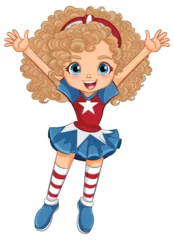 Poster Happy animated girl with arms raised in excitement © GraphicsRF
