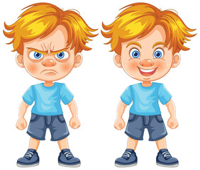 Vector illustration of boy showing different emotions