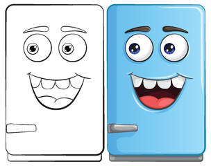 Two smiling cartoon refrigerators side by side.