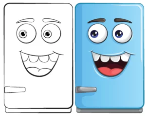 Fensteraufkleber Two smiling cartoon refrigerators side by side. © GraphicsRF
