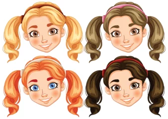 Küchenrückwand glas motiv Four cartoon girl faces with different hairstyles © GraphicsRF
