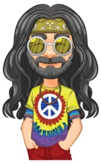 Fensteraufkleber Colorful hippie with peace sign shirt and sunglasses. © GraphicsRF