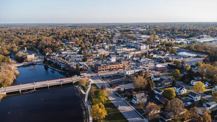 aerial view of a small town (grafton, wisconsin) - obrazy, fototapety, plakaty