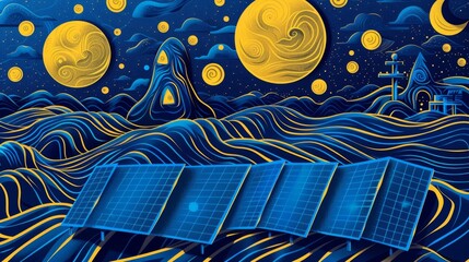 A group of solar panels are arranged in the shape of a famous art piece such as the Mona Lisa or Starry Night adding a touch of creativity . .