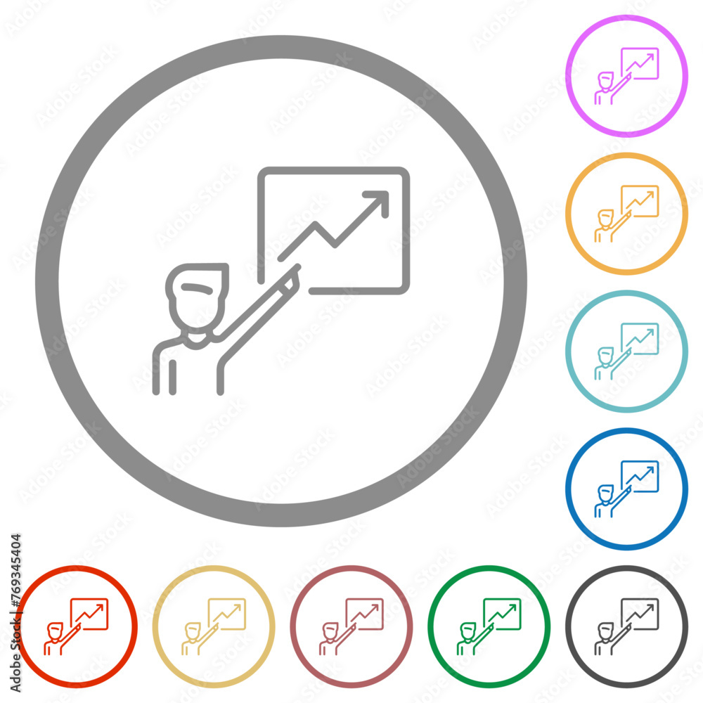 Poster presentation man show graph outline flat icons with outlines
