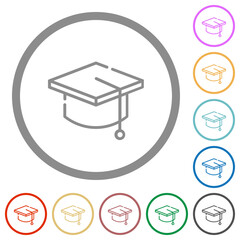 Graduation hat outline flat icons with outlines