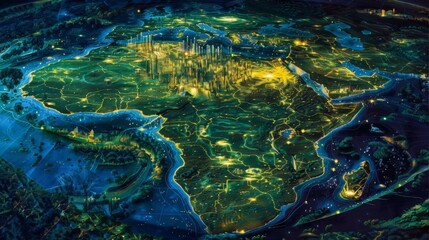 View of the Earth when illuminated by city lights at night as seen from outer space.