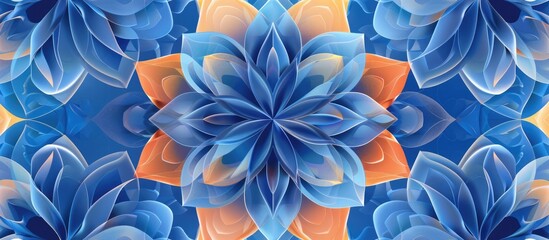 Contemporary geometric floral design in seamless format. Suitable for various uses including interior design, printing, wallpaper, fabric, and invitations. Features a blue color palette.