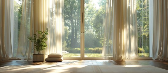 Elegant window dressing in natural light. - obrazy, fototapety, plakaty