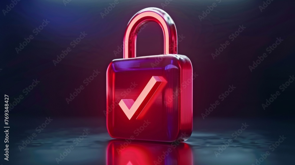 Aufkleber a red lock symbol with a check mark indicating verification or approval