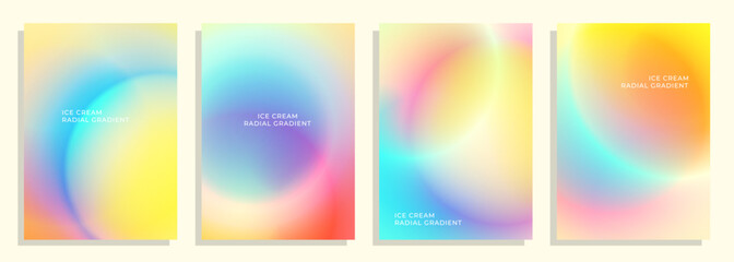 set of abstract colorful ice cream radial gradient cover poster background design set.