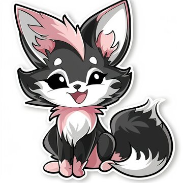 cute fox kawaii stickers pink illustration