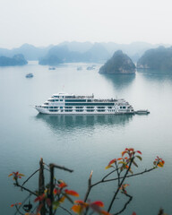 A high up view of ha long bay in vietnam