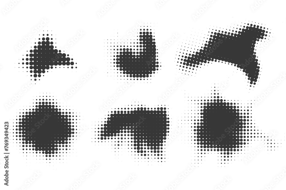 Poster halftone dotted shapes on white background. vector paint blob with noisy effect. abstract splatter s