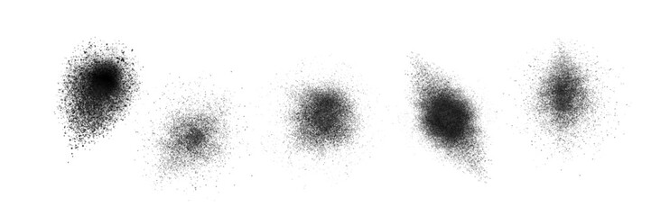 Grain noise gradient with dot spray effect vector. Abstract dust grainy round shape design. Black stipple glitter texture print. Distress and rough print set. Dotwork gradation and halftone splatter