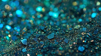 Detailed view of a vibrant blue glitter background, creating a sparkling and textured effect