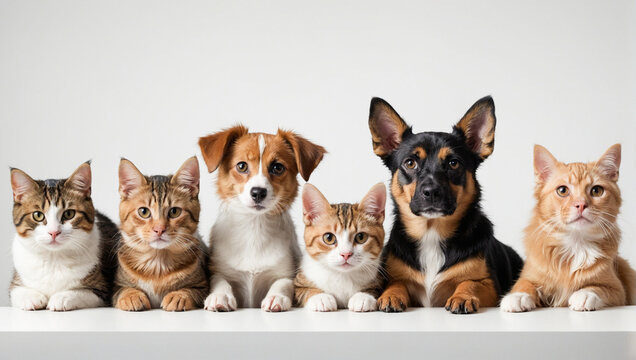 Cute dogs cats kittens and puppies on white