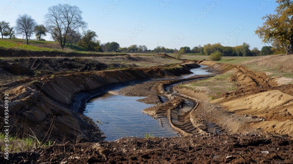 Poster the intricate drainage system beneath the field allowing for efficient and effective water managemen