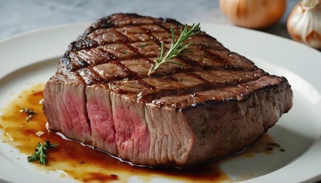 Beef Eye Rib Steak Pan-Seared with Garlic, Butter, Thyme